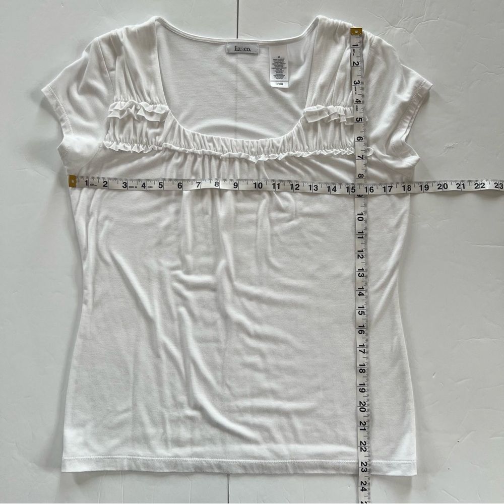 Liz & Co. Cotton Crisp White Short Sleeve Ruffled Blouse Top Tee Size M - Picture 9 of 9